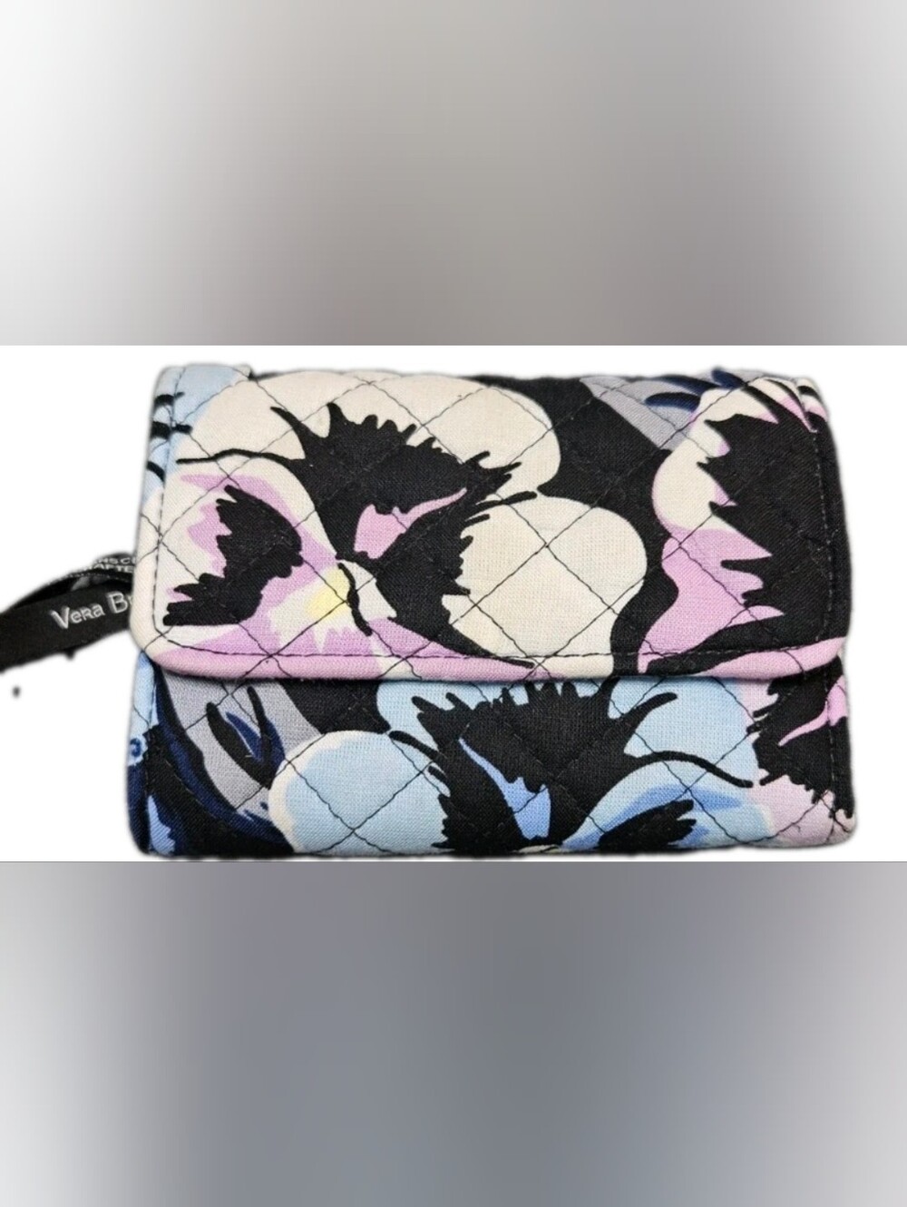 Vera Bradley RFID Riley Compact Wallet Plum Pansies Floral